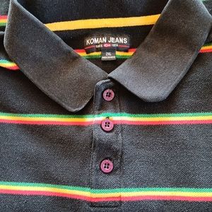 Vintage 90s baggy Koman Jeans rasta skater striped polo. XXL